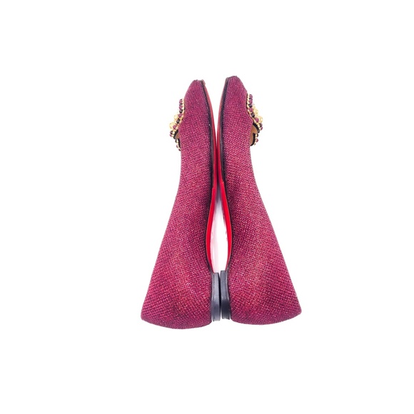 Christian Louboutin Burgundy Gold Heart Studded Pointed Toe Flats Shoes EU 36.5 - Picture 6 of 9